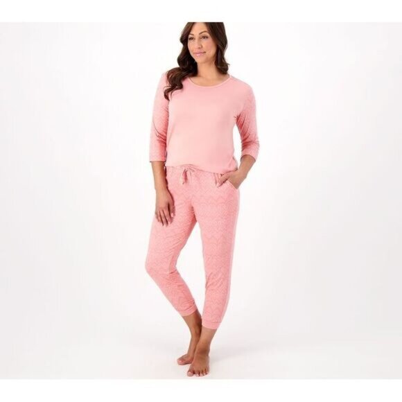 Muk Luks Other - MUK LUKS Cloud Knit 3/4 Sleeve Top and Joggers Pajama Set Rose Ikat Womens XS